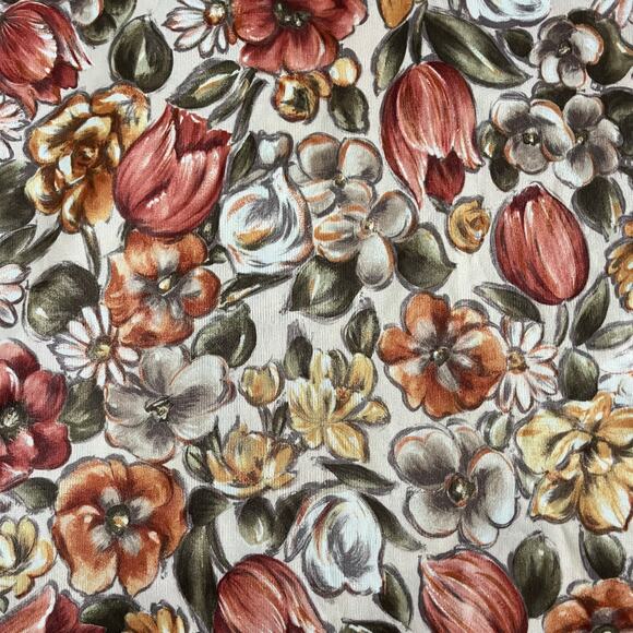 Vtg Y2K 2000s Orange Floral Sketch Pullover Polo Top Sz L Boho Cottagecore - Picture 4 of 8